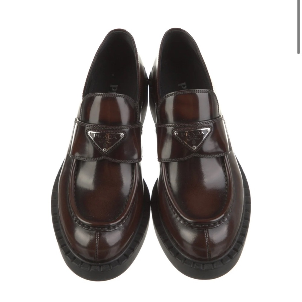 Prada Brown Brushed Leather Penny Loafers - Picture 3 of 5